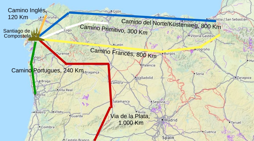 Jakobsweg Länge in km auf der Karte