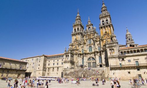 Angekommen an der berühmten Kathedrale in Santiago de Compostela